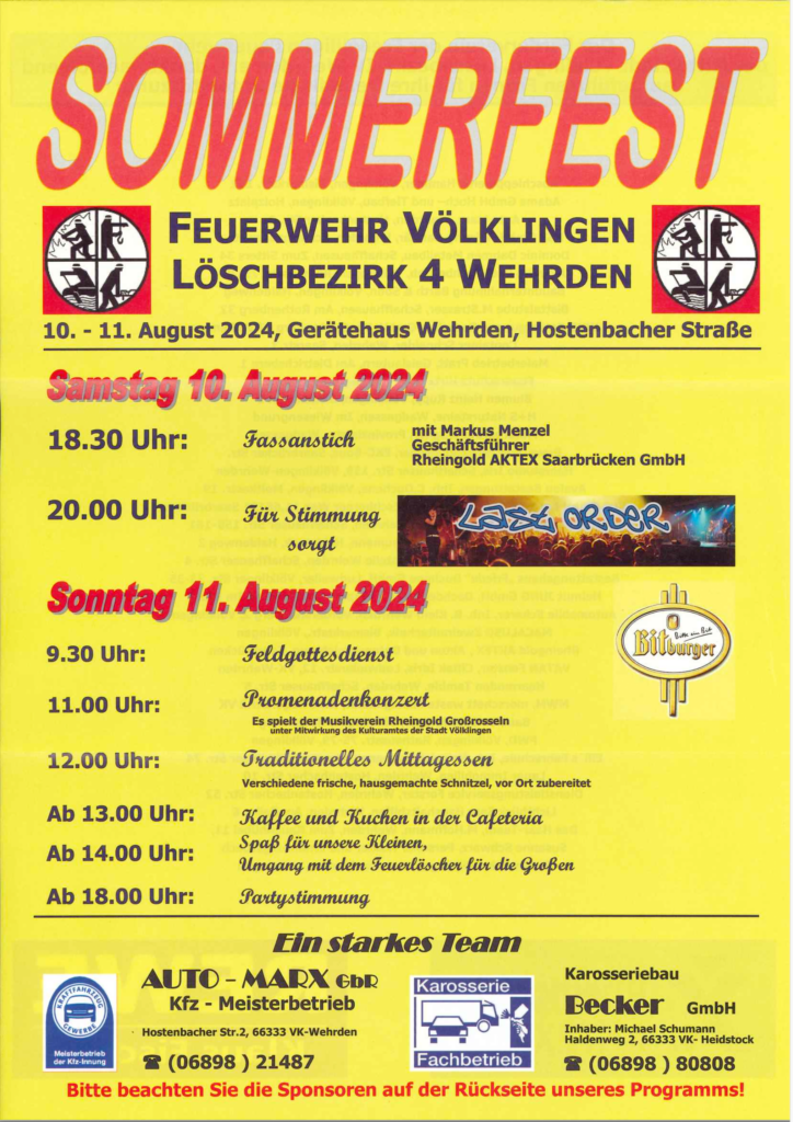 Sponsoring Sommerfest der Feuerwehr Völklingen/Wehrden